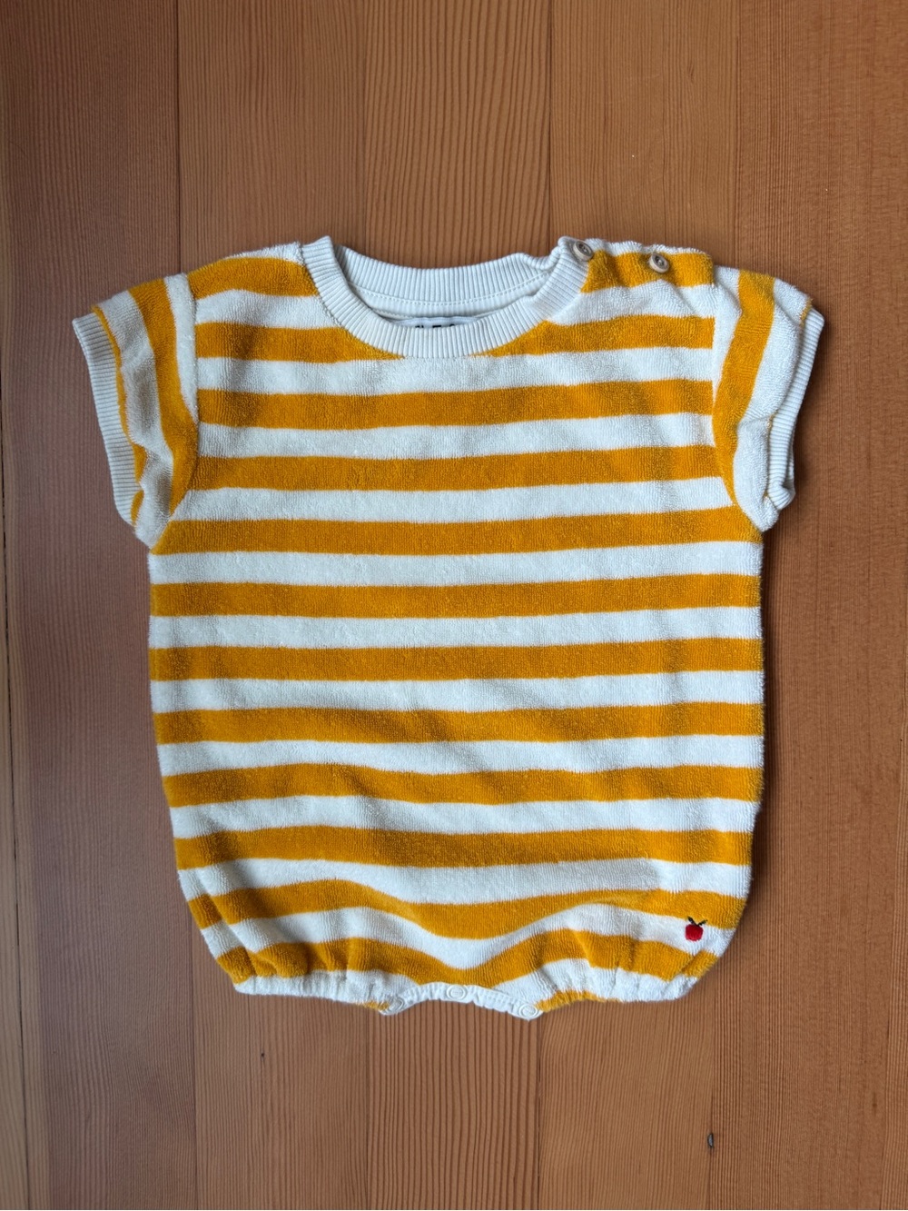 Emile et Ida Terry Stripe Bubble Romper 6M Mustard Cream French Brand